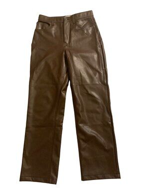 Abercrombie & Fitch Womens Brown Faux Leather 90s Straight Ultra High Rise Pants